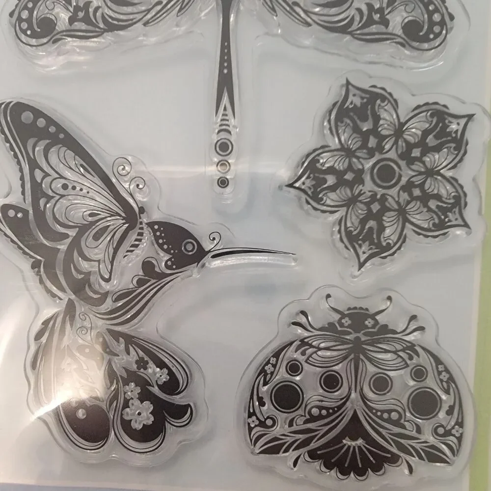 Inkadinkado Clear Stamps Birds, Butterflies & Flowers LOT of 3 Sets - 19 Stamps